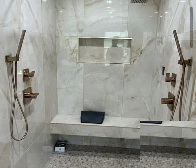 Walk-in shower with a built-in bench