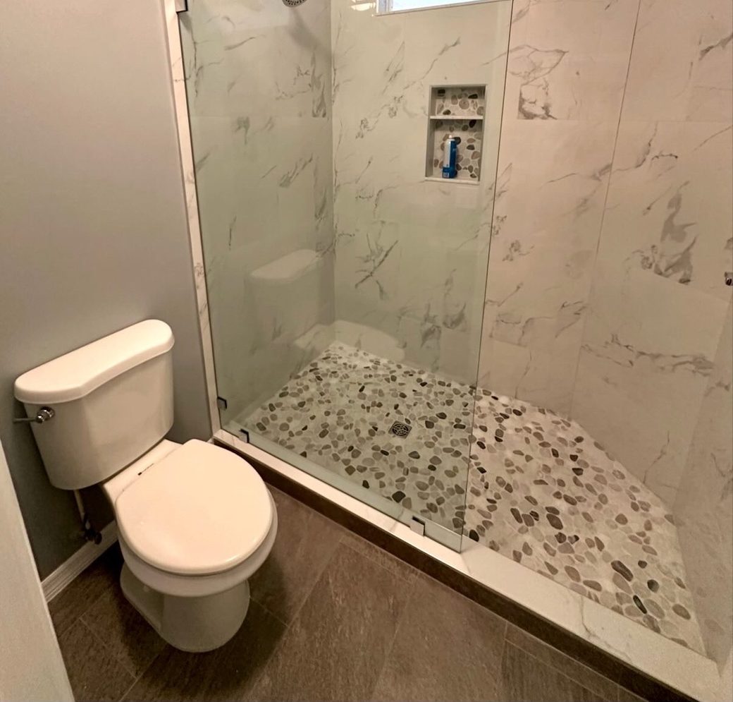 Accessible aging-in-place bathroom remodel with a curbless shower