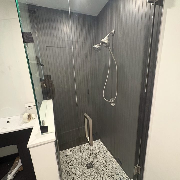 Finished glass walk-in shower remodel by Verano
