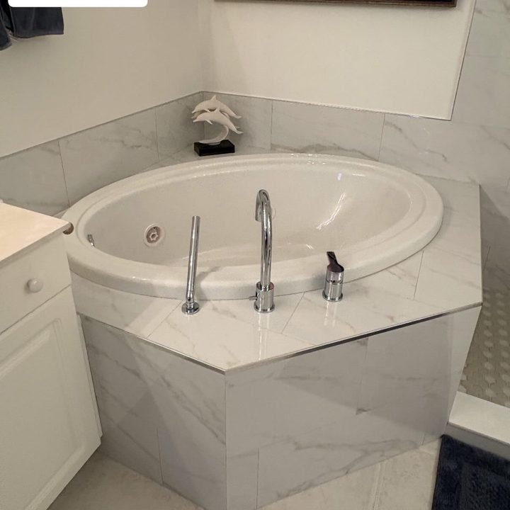 Tile surround around a new bathtub