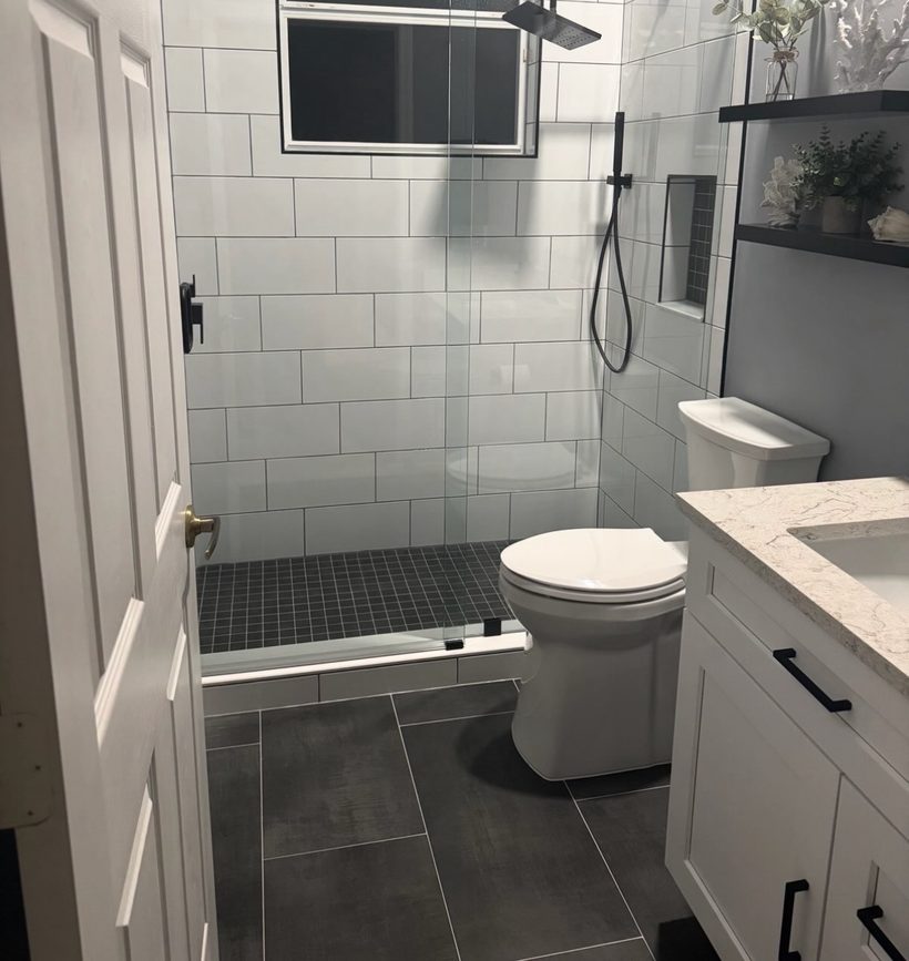Glass walk-in shower from a tub-to-shower conversion